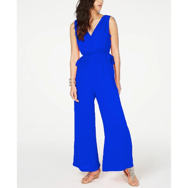 Thalia Sodi Women's Tie-Waist V-Neck Jumpsuit Blue Size Large