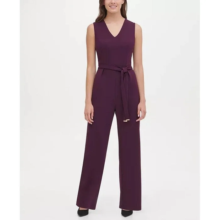 Tommy Hilfiger Women's Belted V Neck Jumpsuit Purple Size 12