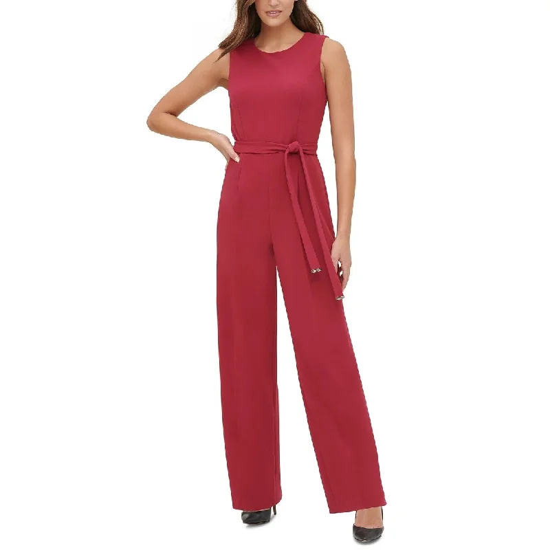 Tommy Hilfiger Women's Crepe Belted Jumpsuit Dark Red Size 4