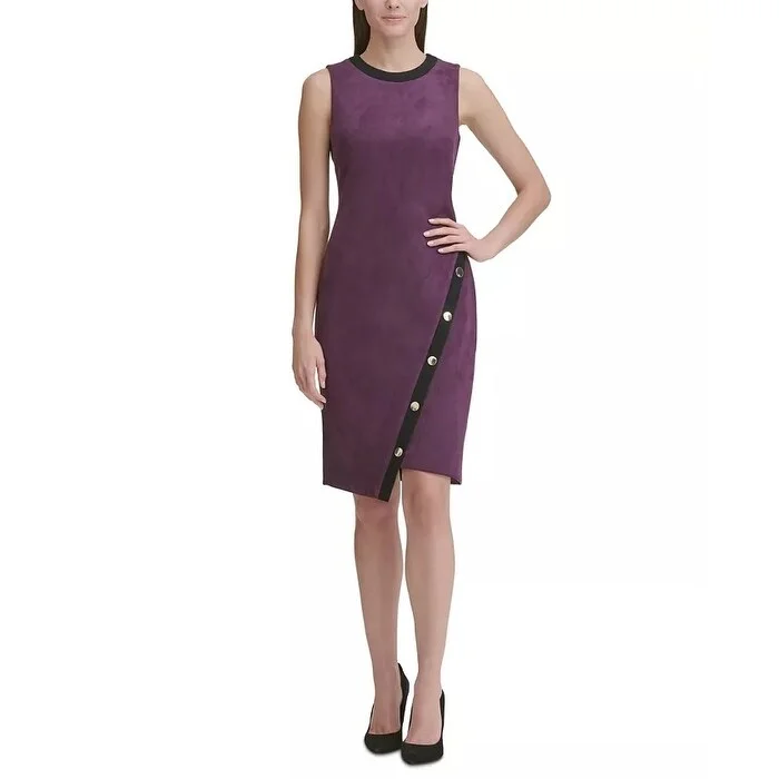 Tommy Hilfiger Women's Faux Suede Asymmetrical Sheath Dress Purple Size 6