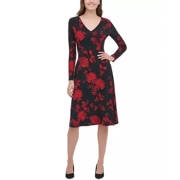 Tommy Hilfiger Women's Floral-Print Fit & Flare Dress Black Size 8