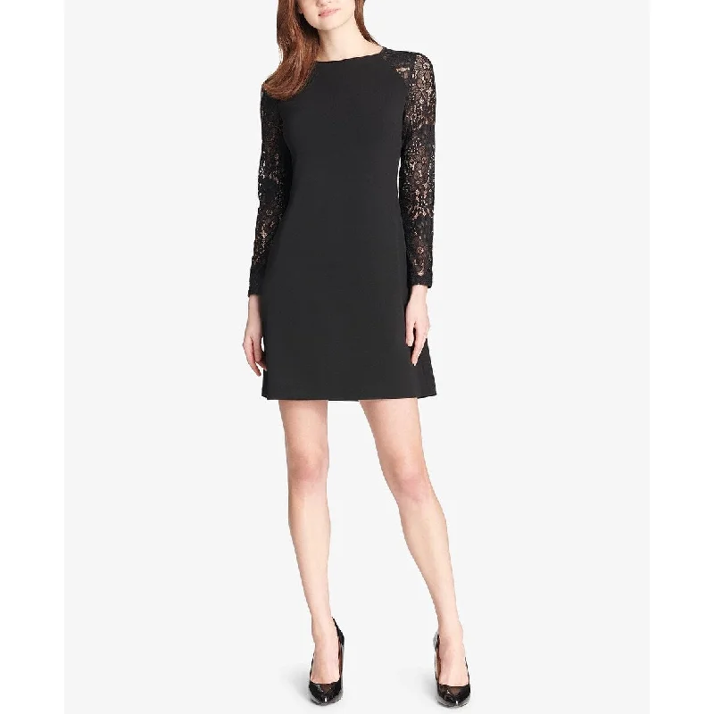 Tommy Hilfiger Women's Lace-Sleeve A-Line Dress Black Size 6