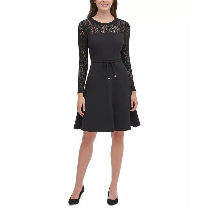 Tommy Hilfiger Women's Lace Sleeve Fit & Flare Dress Black Size 6