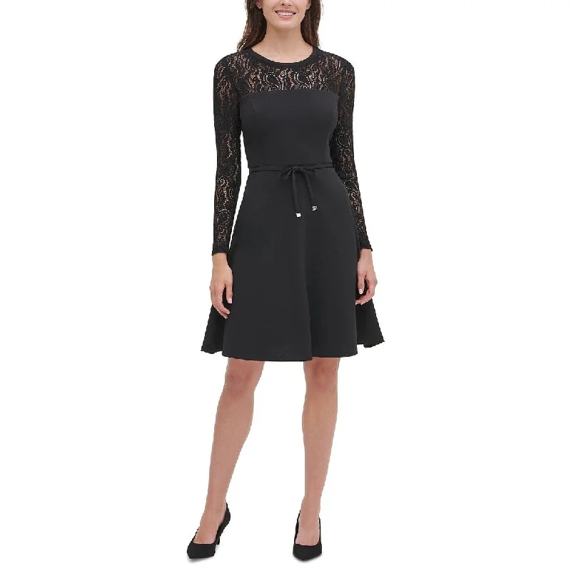 Tommy Hilfiger Women's Lace Sleeve Fit & Flare Dress Black Size 8