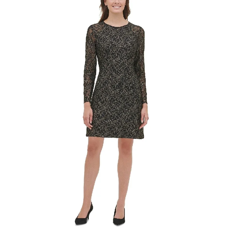 Tommy Hilfiger Women's Metallic Lace A-Line Dress Black Size 12