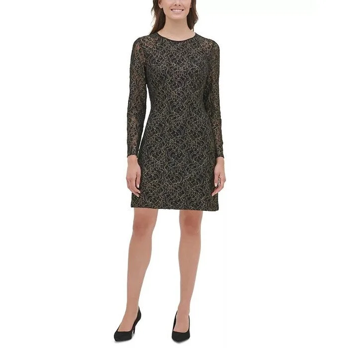 Tommy Hilfiger Women's Metallic Lace A-Line Dress Black Size 6