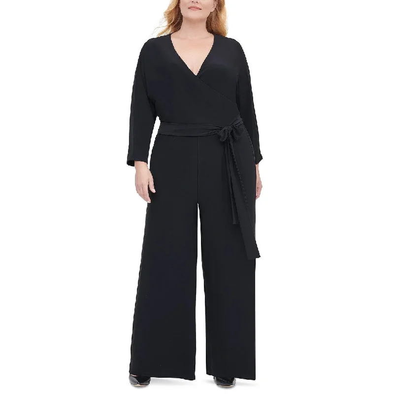 Tommy Hilfiger Women's Plus Size Surplice Wide-Leg Jumpsuit Black Size 20W