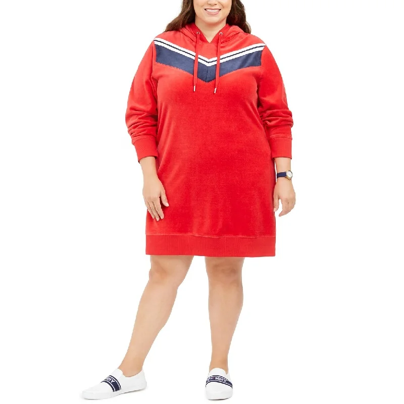 Tommy Hilfiger Women's Sport Plus Size Hoodie Dress Red Size 0X