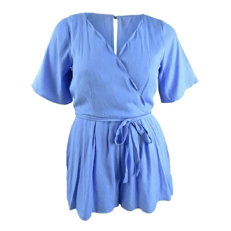 Trixxi Juniors' Scalloped Wrap Romper Med Blue Size Medium