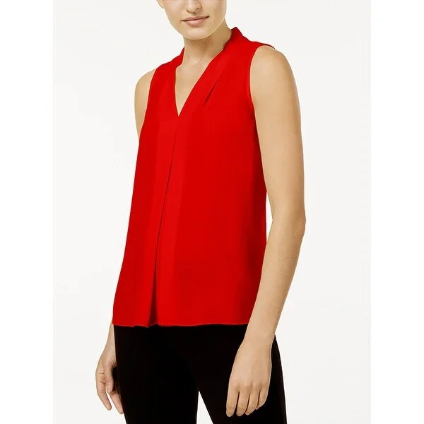 Vince Camuto Inverted-Pleat Blouse, Red, Size M