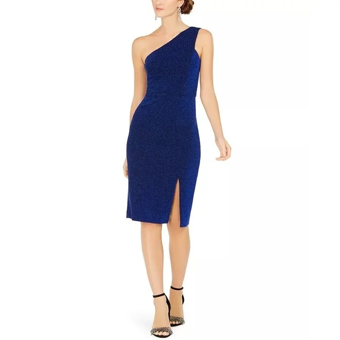 Vince Camuto Women's One Shoulder Glitter Scuba Dress Blue Size 14