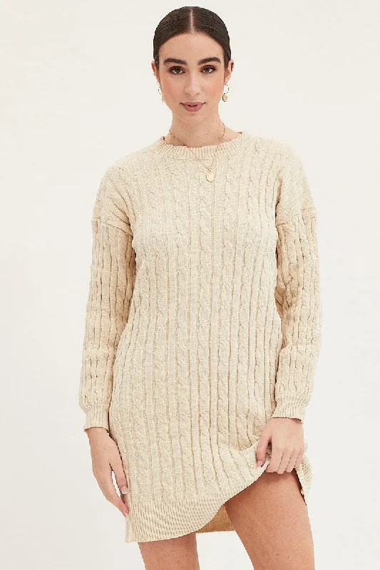 White Dress Long Sleeve Mini Knit