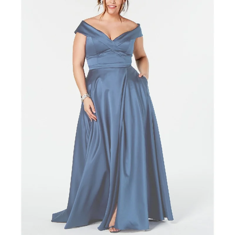 Xscape Women's Plus Size Off-The-Shoulder Gown Blue Size 18W