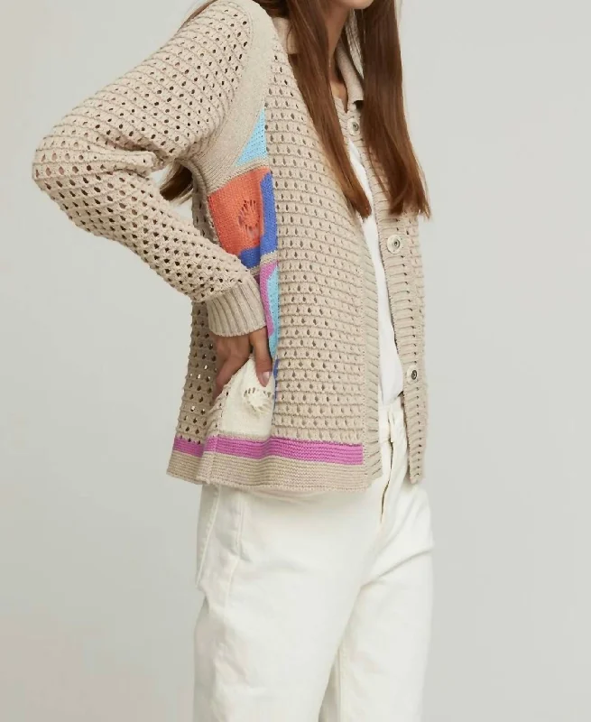 Almond Cardigan In Beige/multi