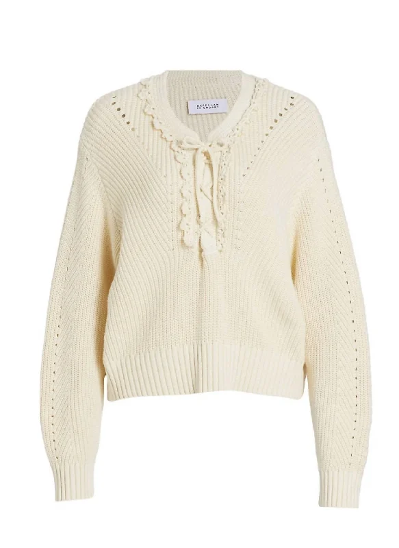 Arif Lace-Up Crewneck In Ivory