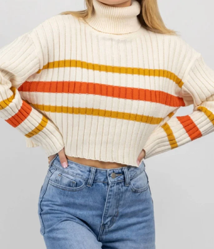 Auburn Stripe Turtleneck Sweater In White