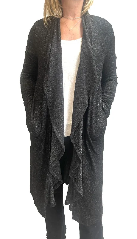 Auden Super Soft Long Drape Cardigan In Black Onyx