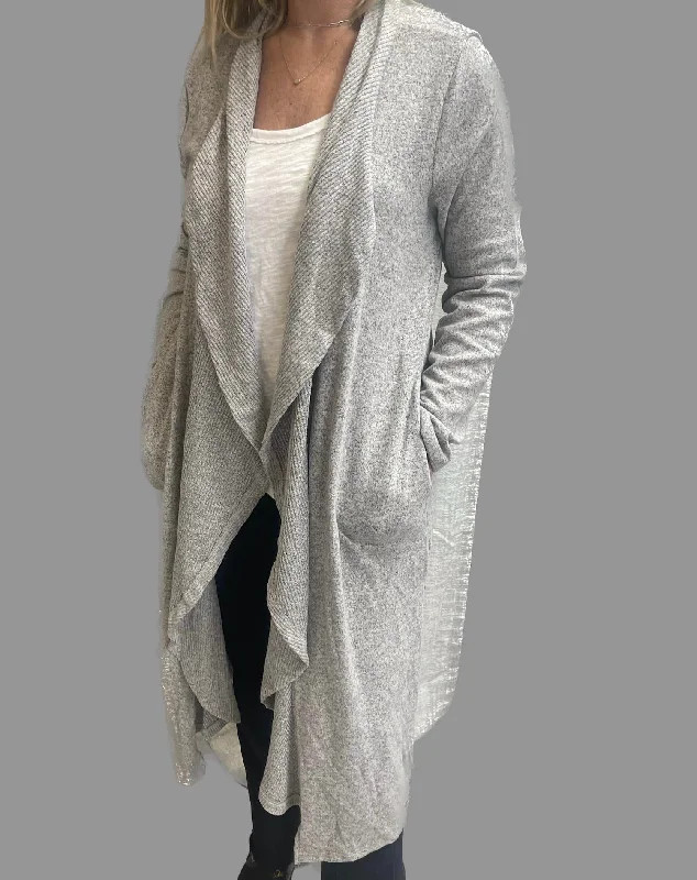 Auden Super Soft Long Drape Cardigan In Grey Onyx