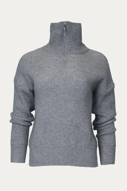 Ciut Half-Zip Ribbed Sweater In Grey