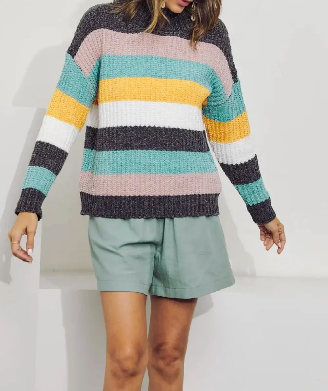 Colorblock Panel Knit Sweater In Rainbow Combo