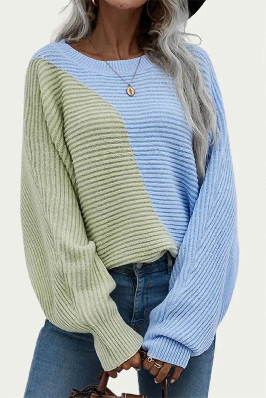 Cotton-Blend Colorblock Sweater In Green/blue