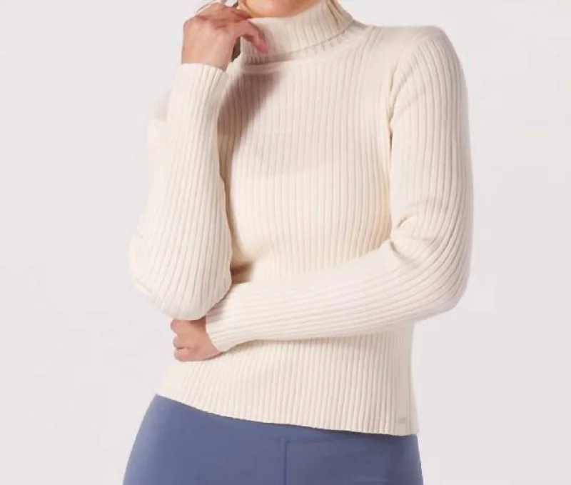 Couture Rib Turtle Neck Sweater In Oat Milk