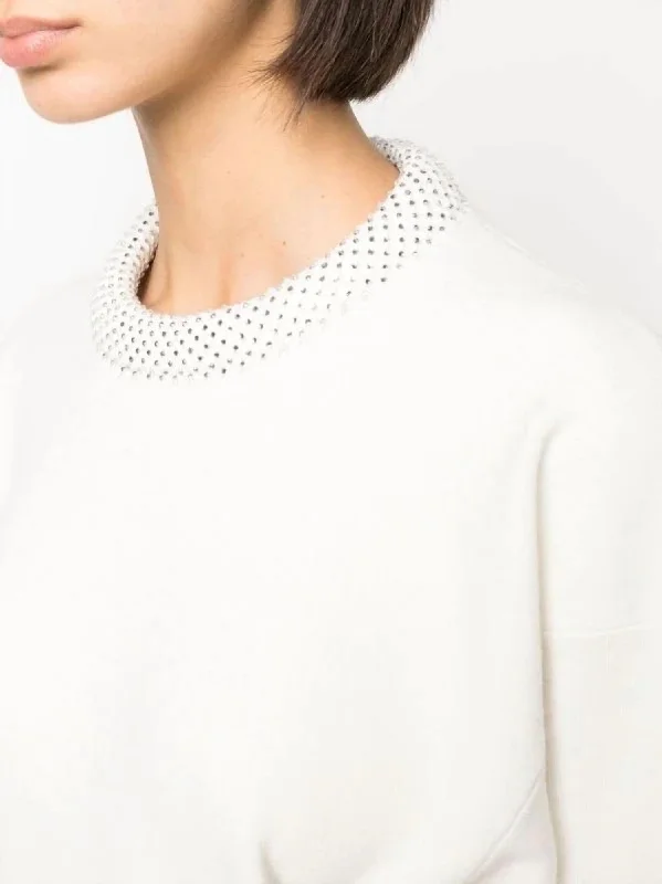 Crystal Embelished Sweater In Off White