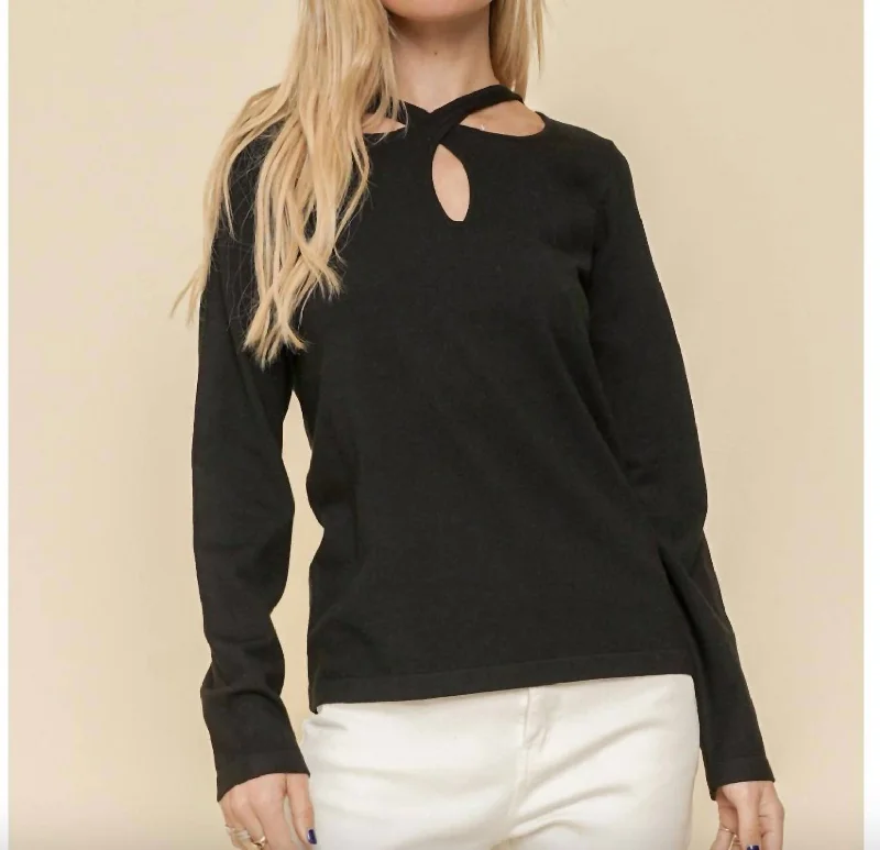 Cut Out Neck Sweater In Black