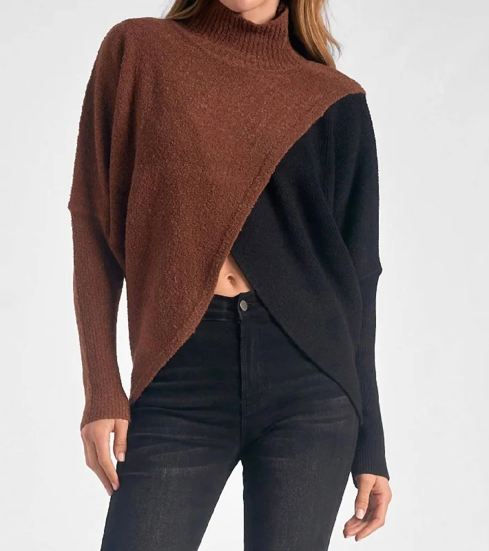 Eight Sweater Mock Neck Cross In Black & Brown