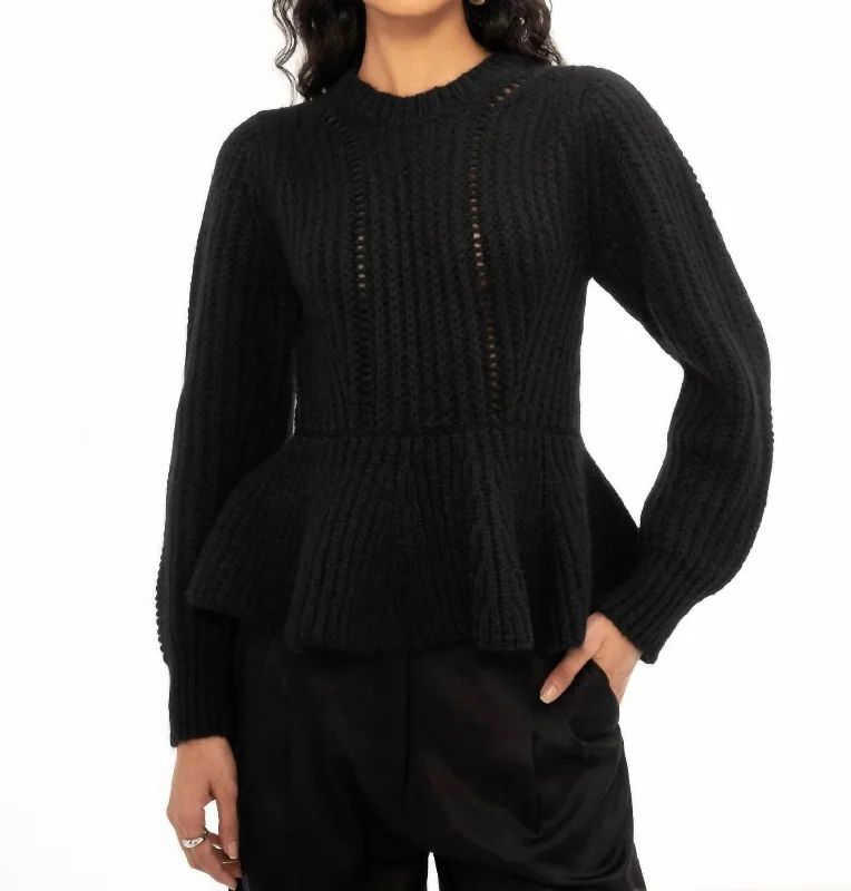 Freya Peplum Crew Neck Sweater In Black