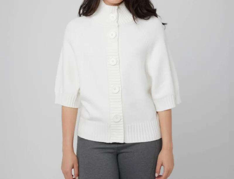 Front Button Up Sweater In Off White