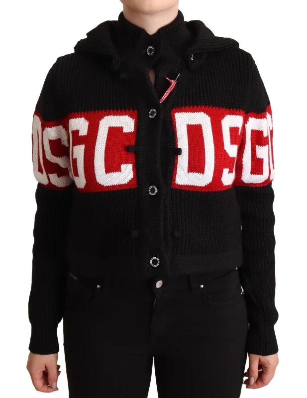 GCDS  Cashmere Hooded Button Down Logo Cardigan Women's Jacket