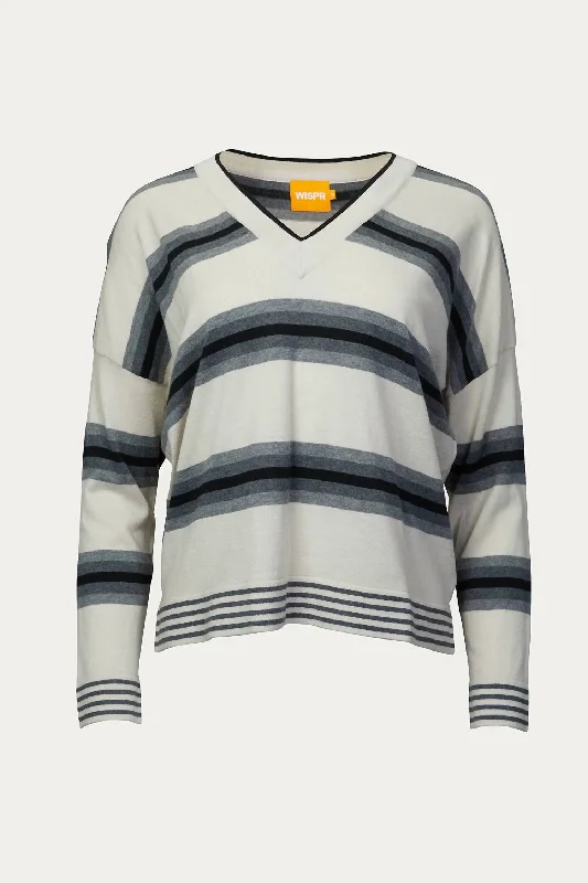 Gradient Striped V-Neck Jumper In Canvas