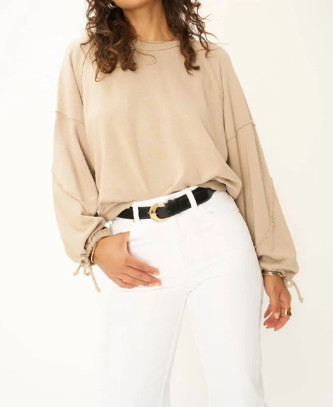 Idris Tie Sleeve Sweatshirt In Beige