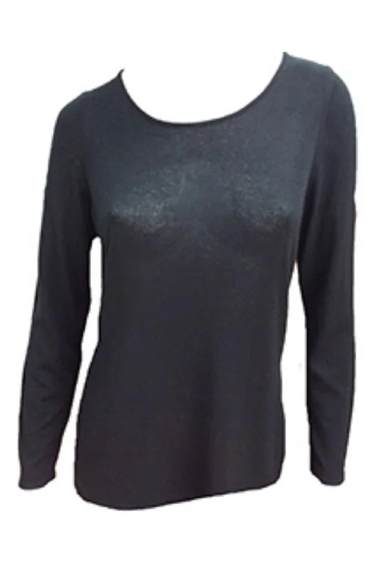 Long Sleeve Scoop Neck Top In Black