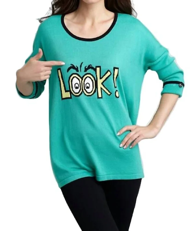 Look Graphic Sweater In Teal