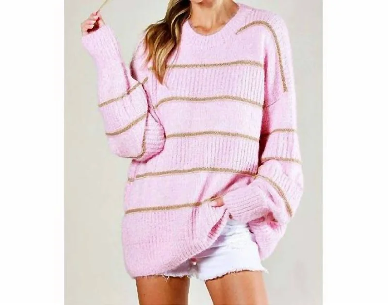 Metallic Stripes Sweater In Light Pink