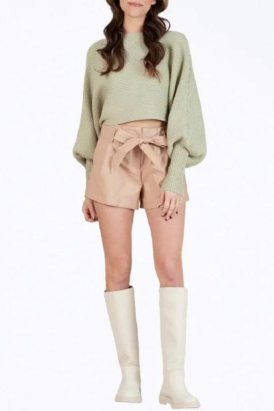 Misha Cropped Ribbed-Knit Sweater In Moss