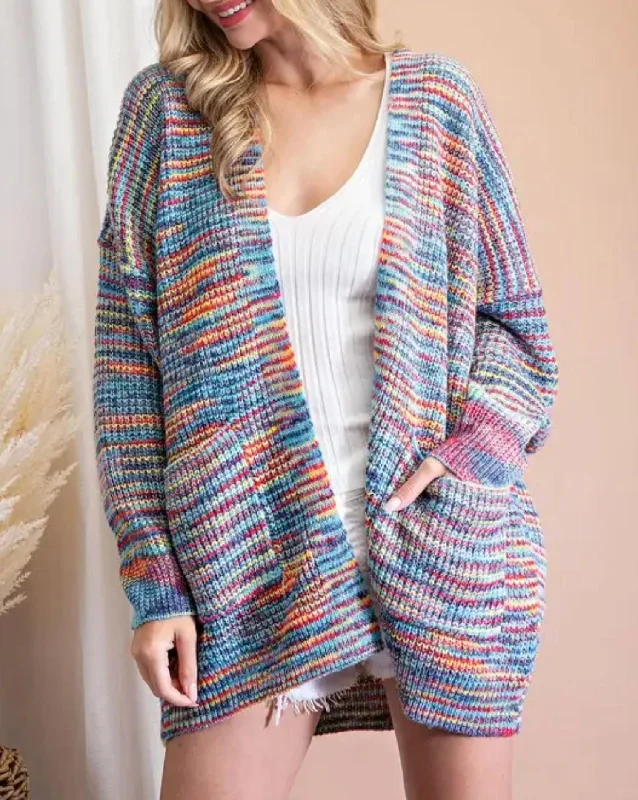 Open-Front Knit Cardigan In Rainbow