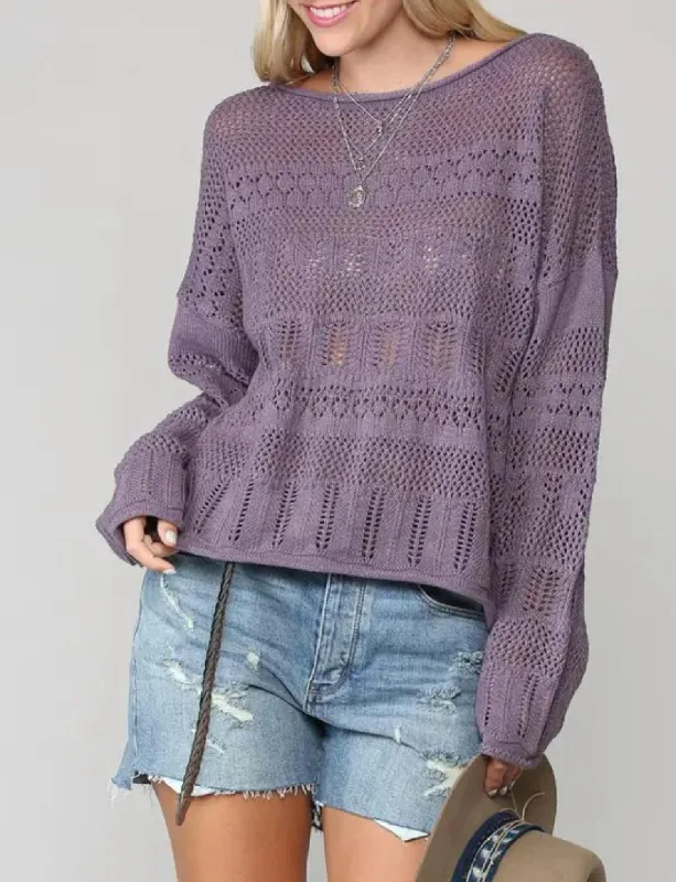 Open-Knit Cotton-Blend Sweater In Purple