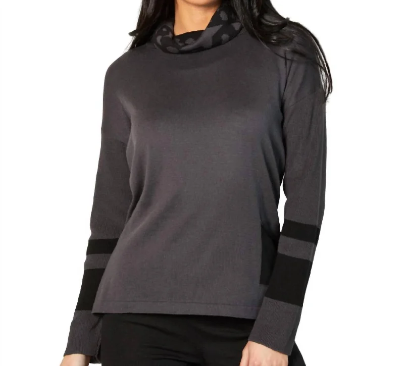 Patch Pocket Turtleneck Top In Coal