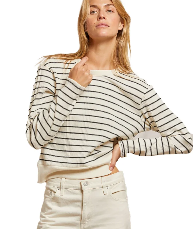 Perfect White Tee Women Stef Rib Striped Long Sleeve Boxy Tee