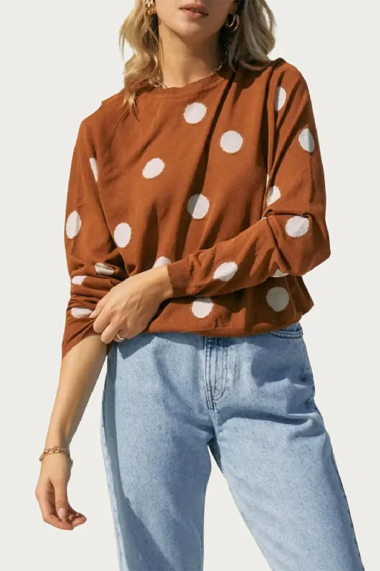 Polka-Dot Intarsia Knit Top In Camel/off White