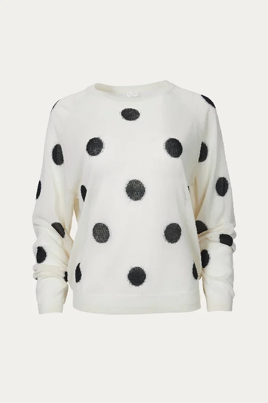 Polka-Dot Intarsia Knit Top In Off White/black