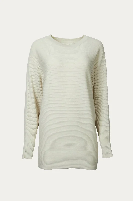 Ribbed Cotton-Blend Oversized Sweater In Pale Beige