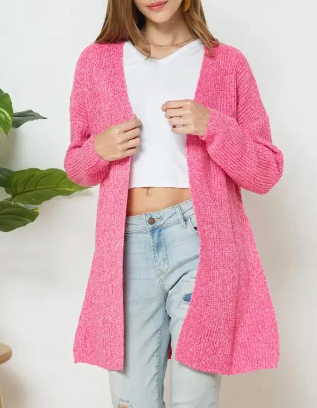 Ribbed-Knit Open-Front Cardigan In Hot Pink