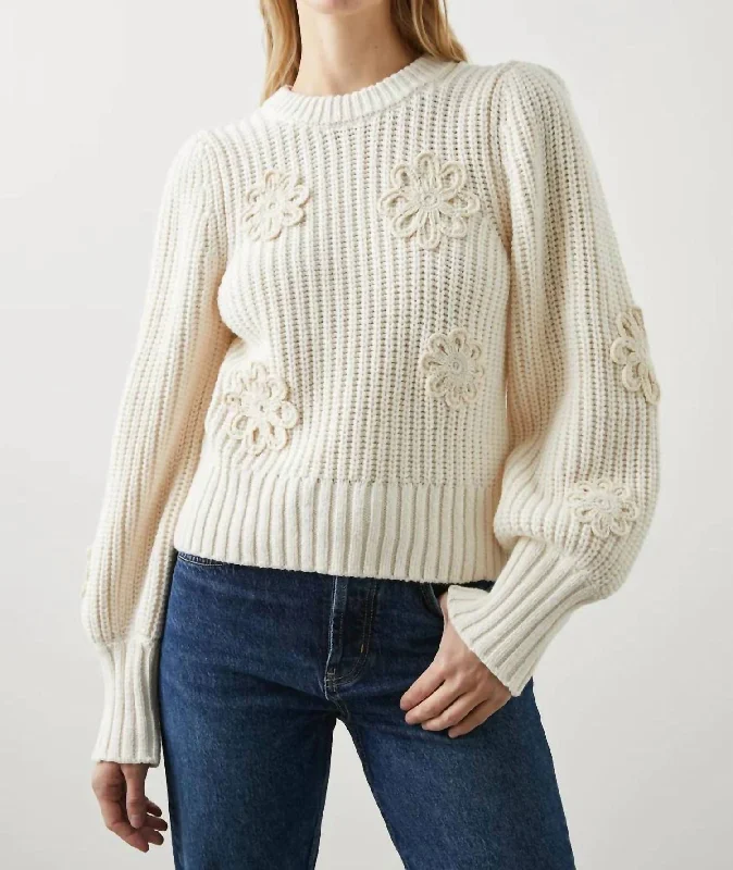 Romy Sweater - Crochet Daisies In Ivory