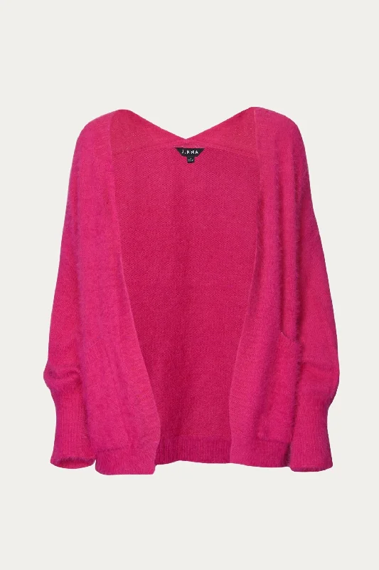 Solid Long Sleeve Cardigan In Hot Pink