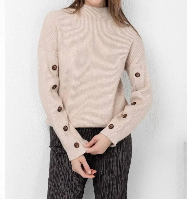 Sophie Sweater With Button Sleeves In Beige