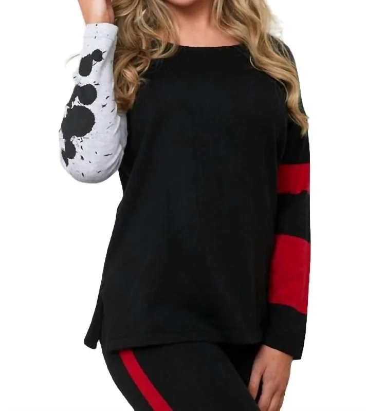 Splatter Stripe Sleeve Scoop Pullover In Jet